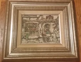 16X18" ANTON PIECK Etched Art Print Dutch TOY SHOP Fairytale Scene Punch & Judy FRAMED