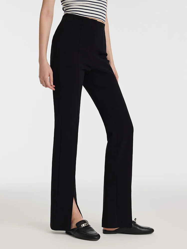 Acetate Stretchy Slit Micro-Flared Women Pants