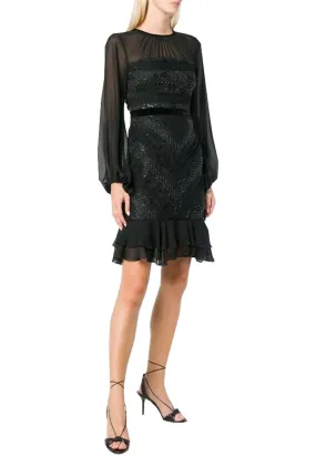 Black Diamond Sheer Long Sleeves Sequins Mini Dress (UK 12)