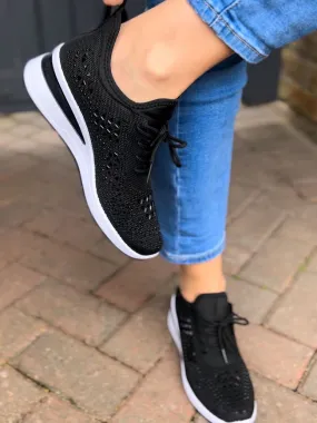 Black Embellished Wedge Trainer