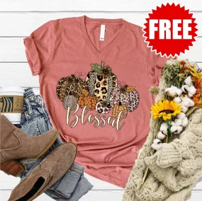 Blessed Leopard Pumpkin V-Neck - 0