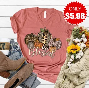 Blessed Leopard Pumpkin V-Neck - 5.98