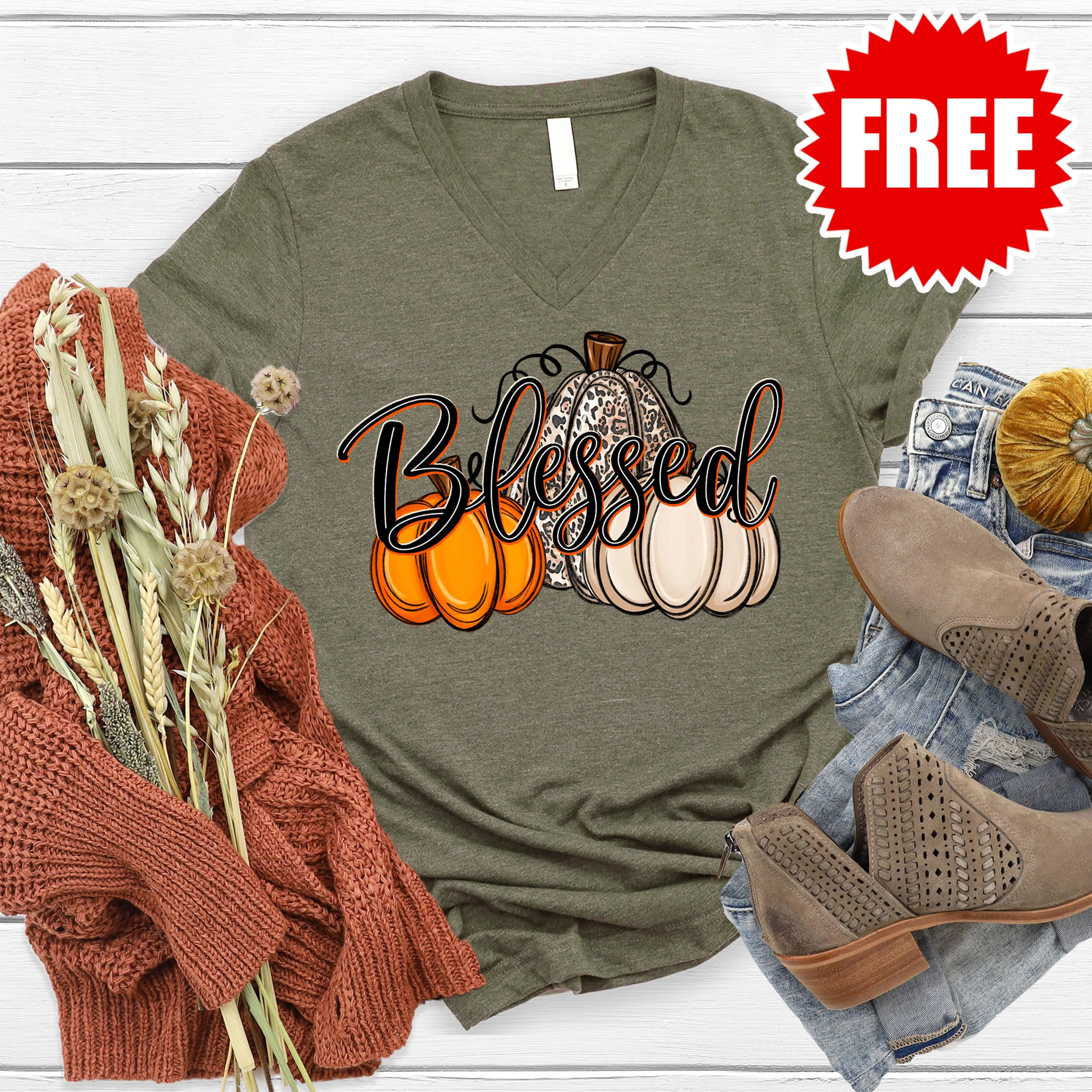 Blessed Pumpkin V-Neck - F