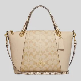 COACH Kacey Satchel In Colorblock Signature Canvas Light Khaki/Ivory Multi RS-C7261