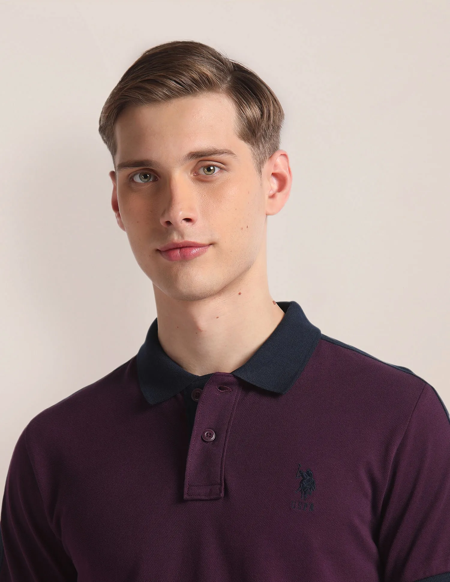 Contrast Collar Cotton Polo Shirt