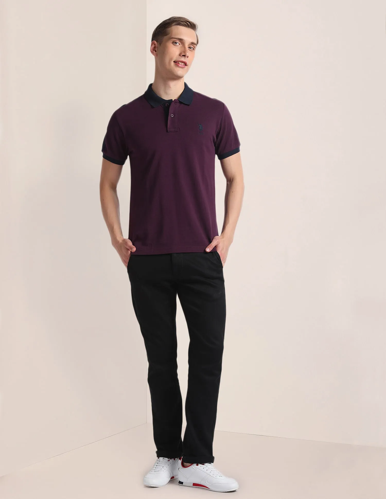 Contrast Collar Cotton Polo Shirt