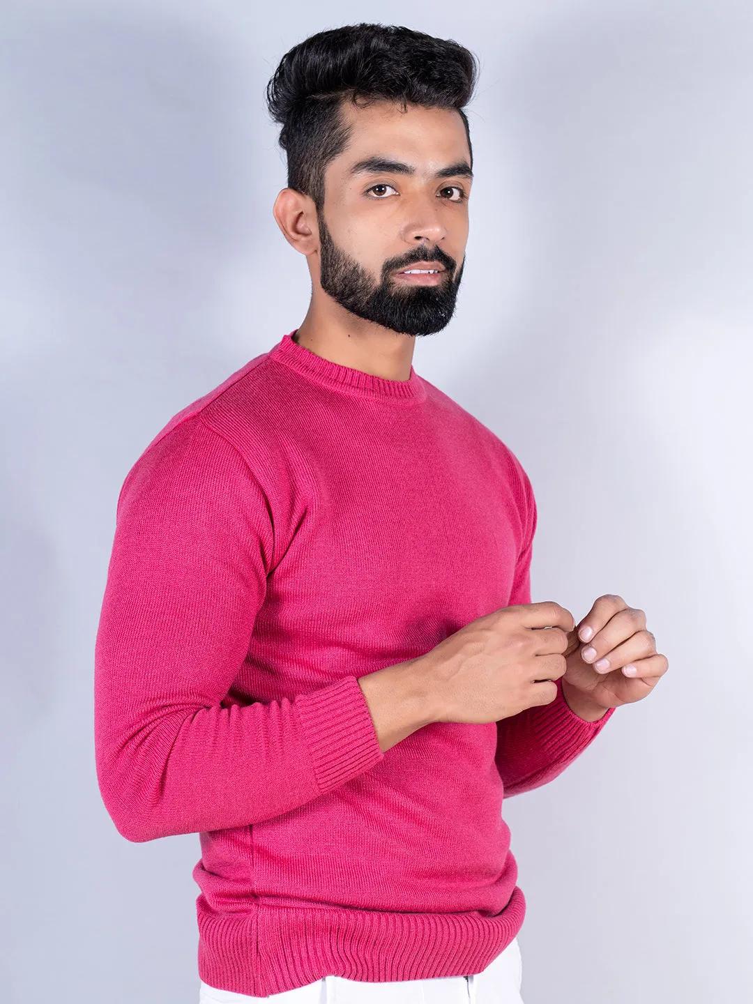 Dark Pink Color Crew Neck  Sweater