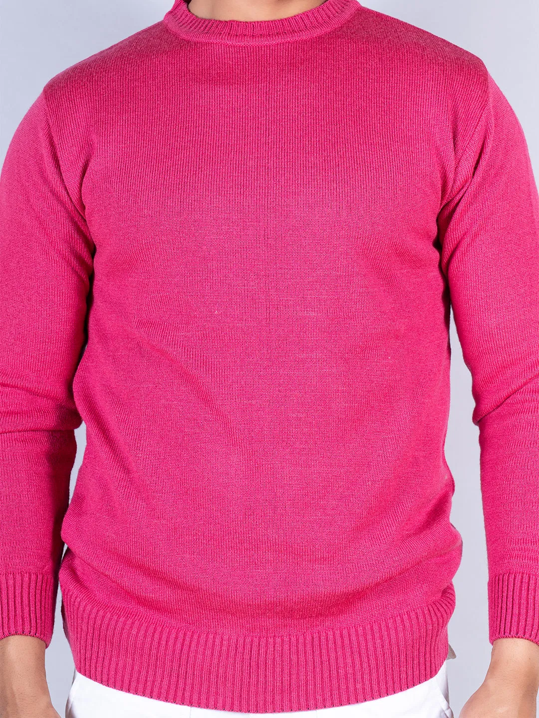 Dark Pink Color Crew Neck  Sweater