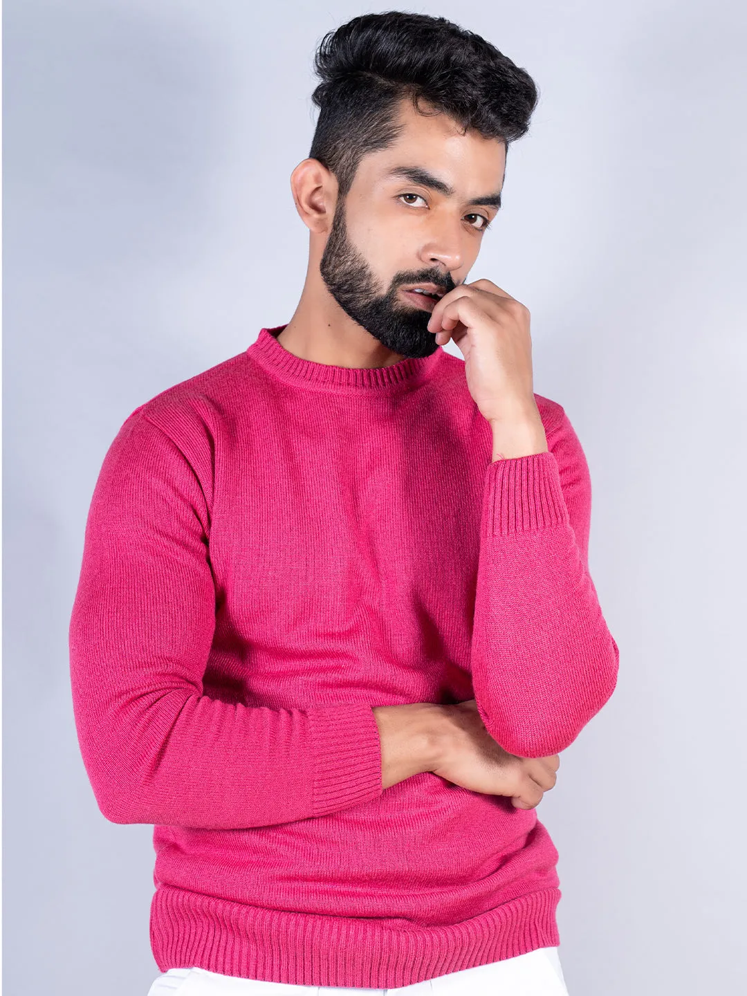 Dark Pink Color Crew Neck  Sweater