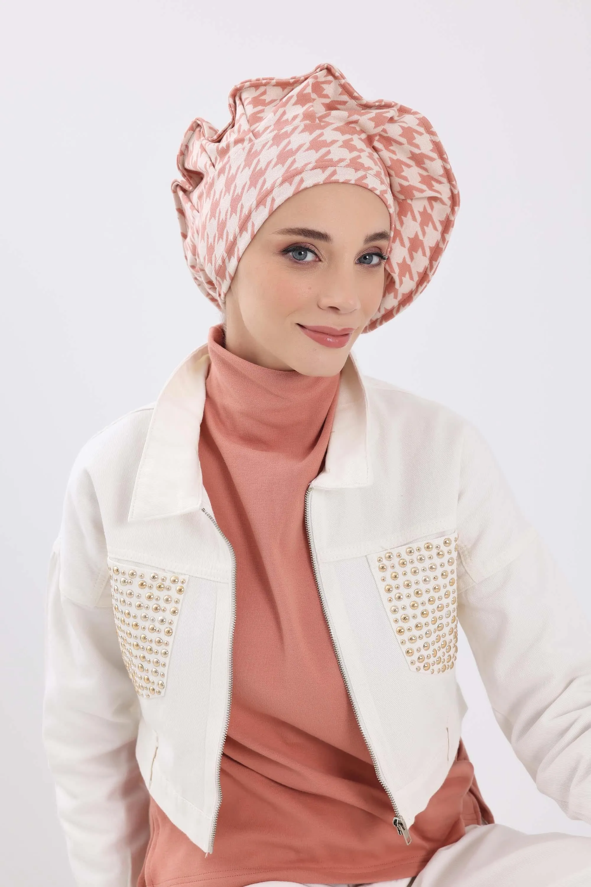 French-Style Winter Turban Headwrap, Houndstooth & Leopard Printed Women Winter Turban, Elegant French-Influenced Winter Headwrap,B-79