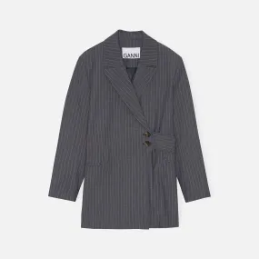 Ganni Stretch Stripe Belt Blazer - Sky Captain