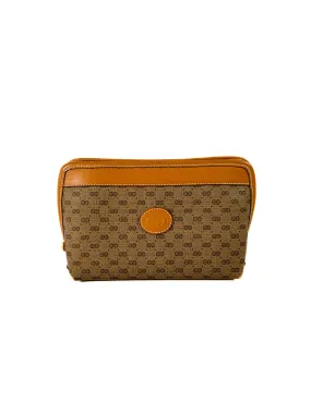 Gucci brown vintage coated canvas and leather zip pouch