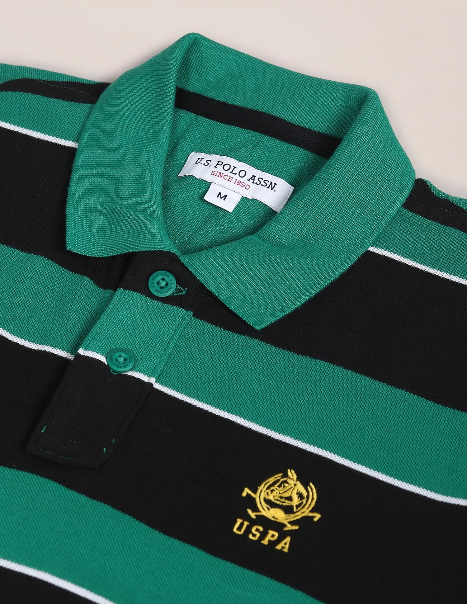 Horizontal Stripe Pique Knit Cotton Polo Shirt