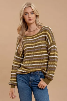 KENNEDY MULTICOLOR STRIPE CROCHET KNIT SWEATER