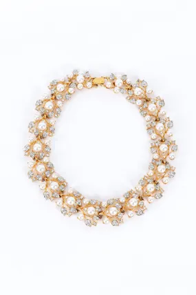 Pearl Rhinestone Floral Collar Necklace