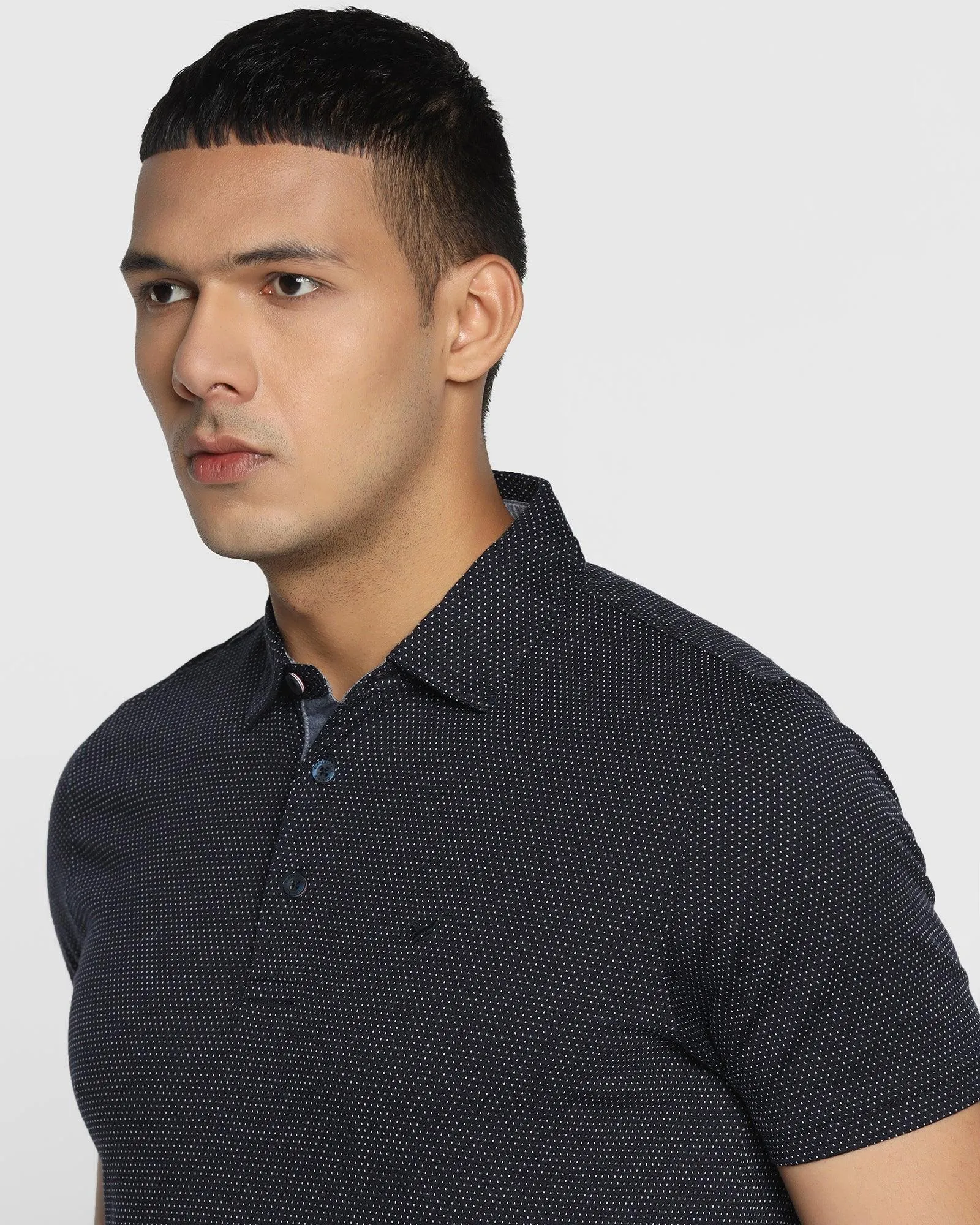 Polo Navy Textured T-Shirt - Alpha