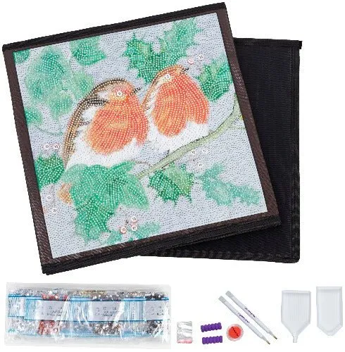 "Winter Robins" Crystal Art Folding Storage Box 30x30cm