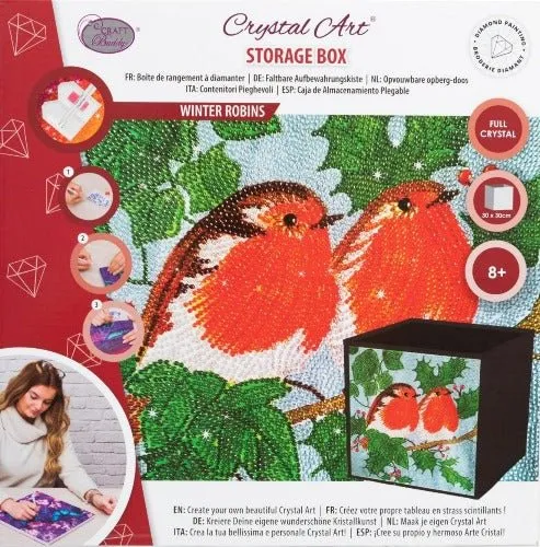 "Winter Robins" Crystal Art Folding Storage Box 30x30cm