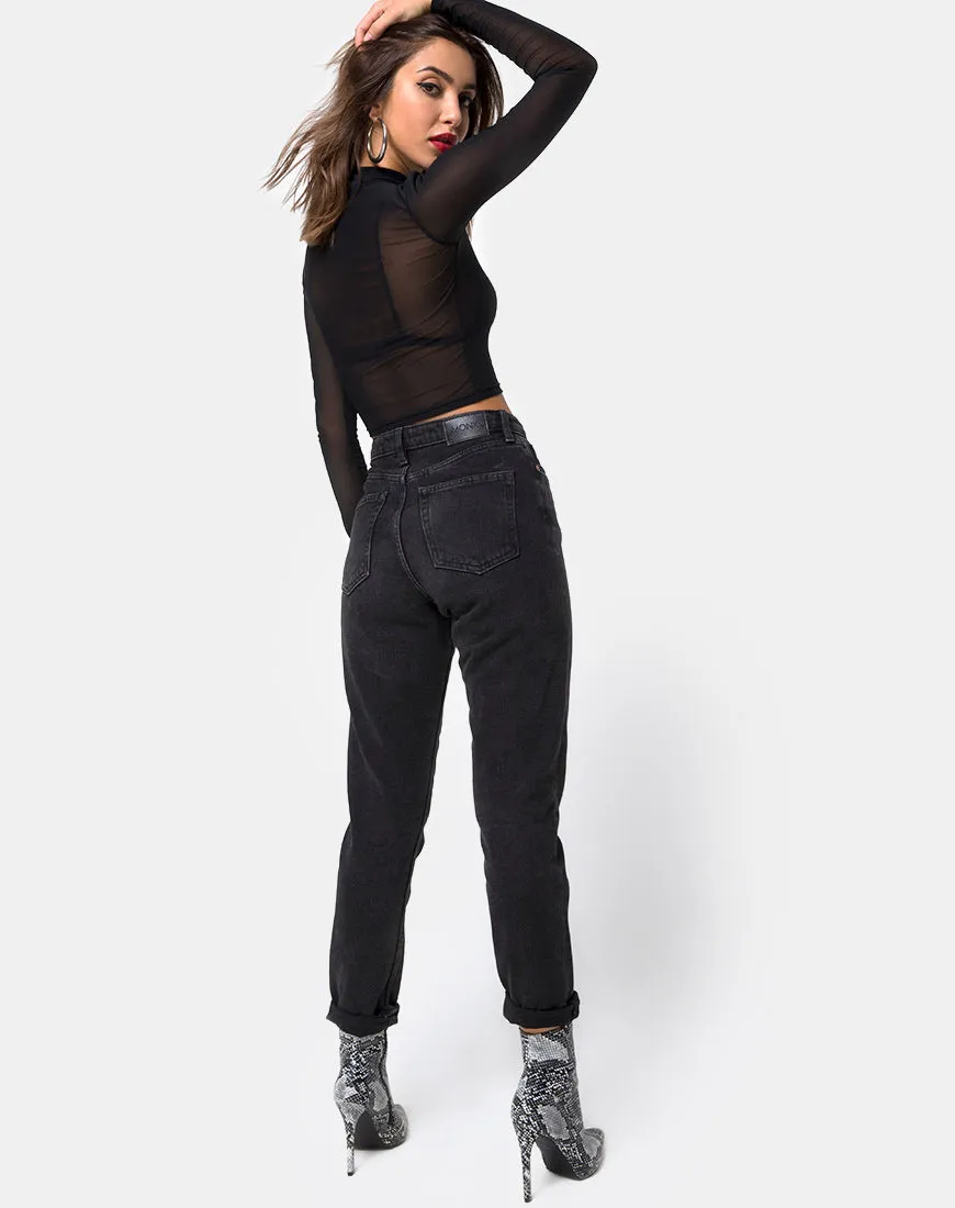 Rhala Crop Top in Black Net