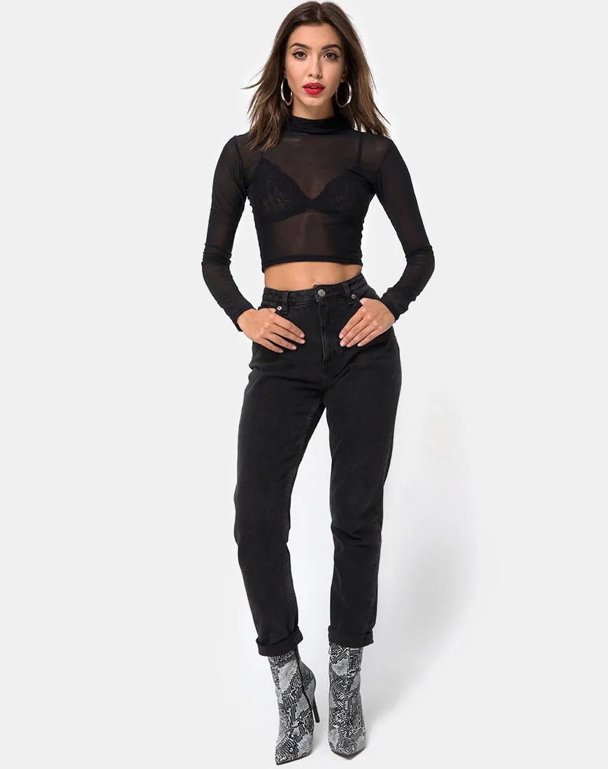 Rhala Crop Top in Black Net