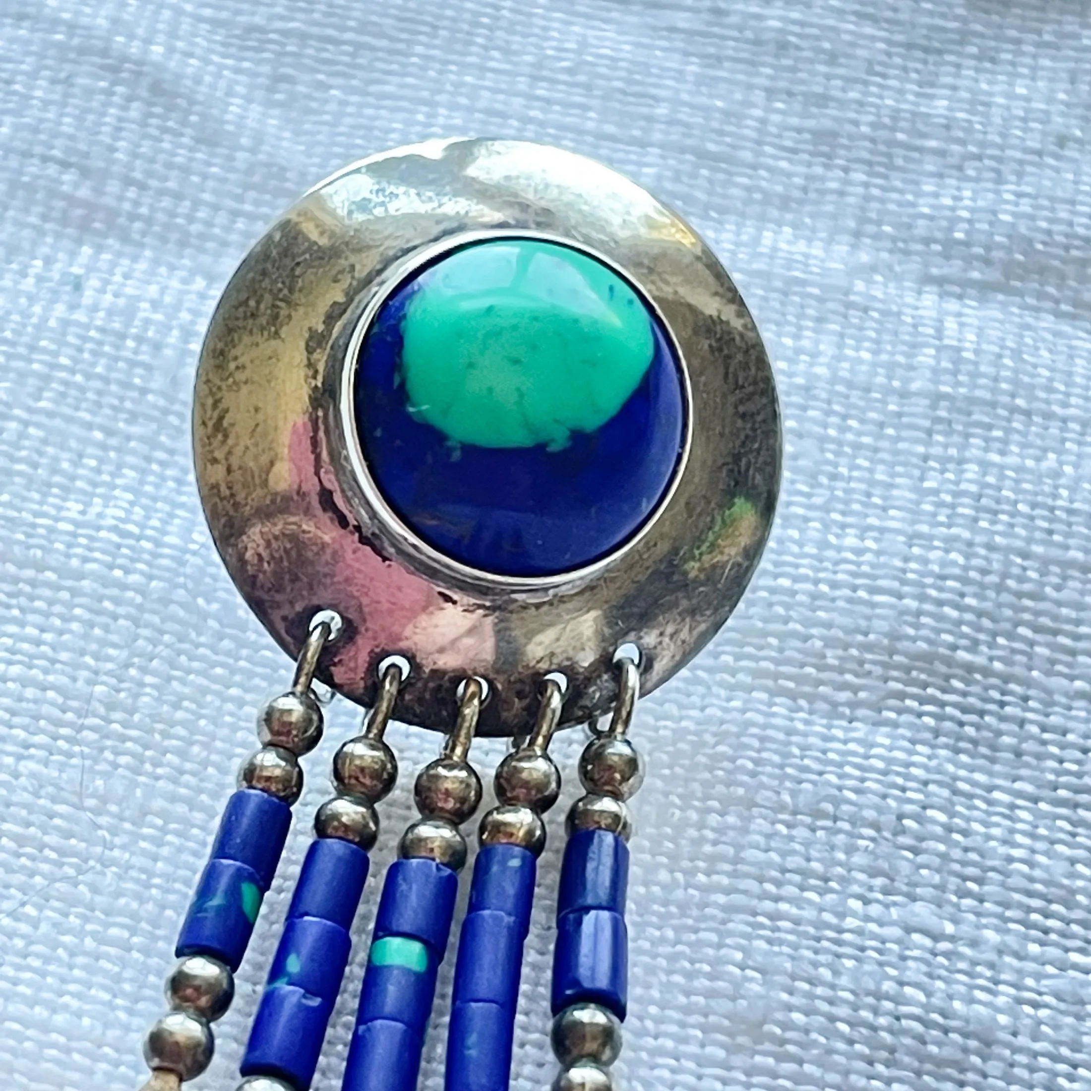 SOLD Vintage Native American Pierced Earrings, Sterling Azurite/Malachite