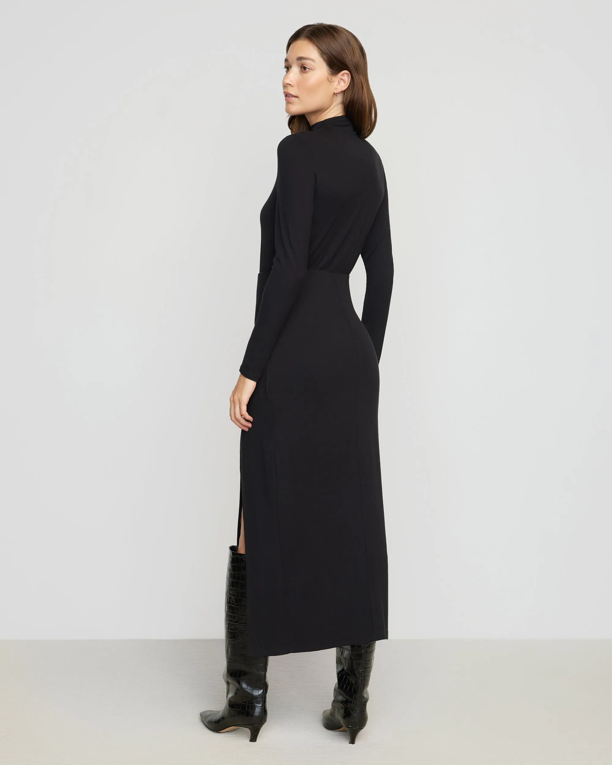 Suki Mock-Neck Side-Slit Dress