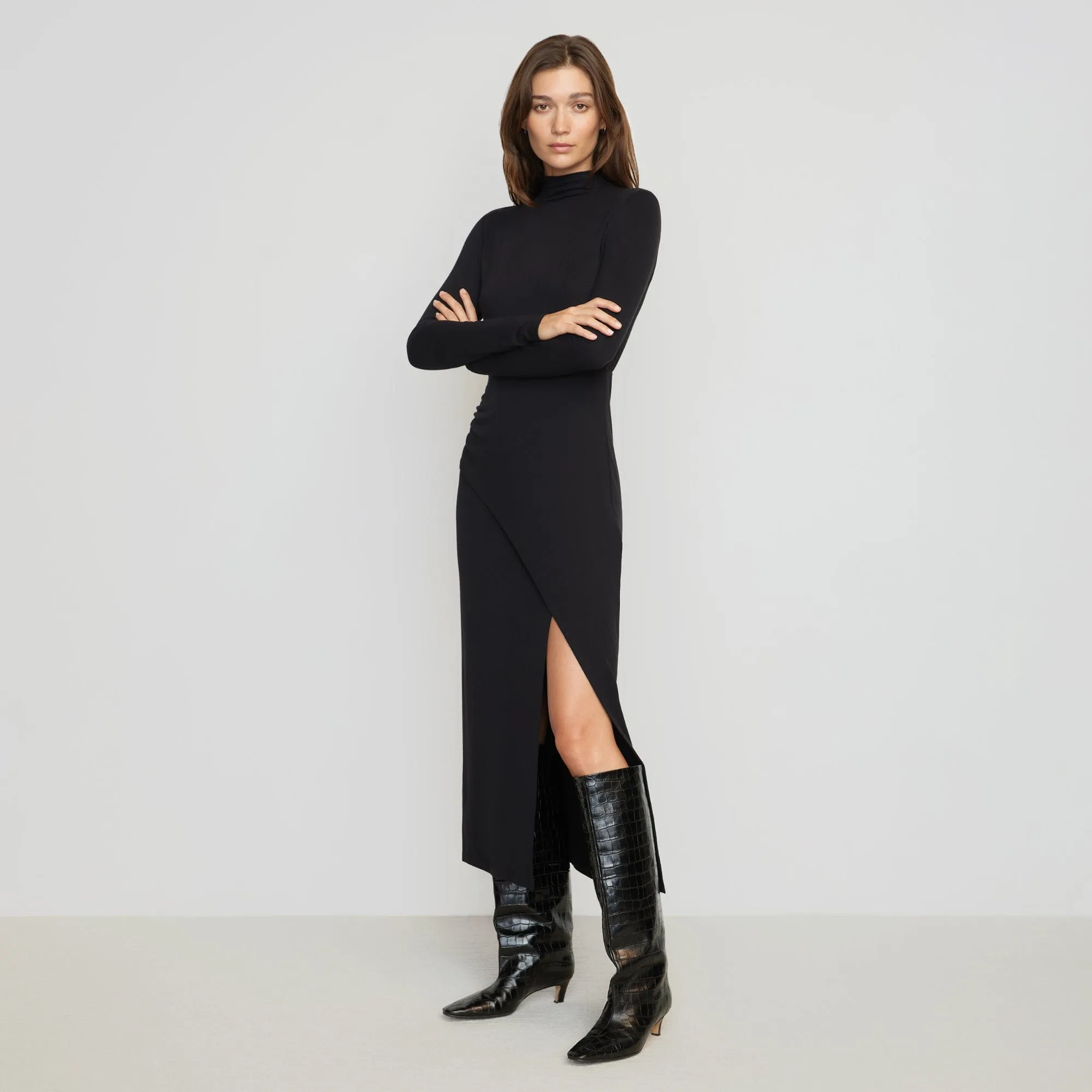 Suki Mock-Neck Side-Slit Dress