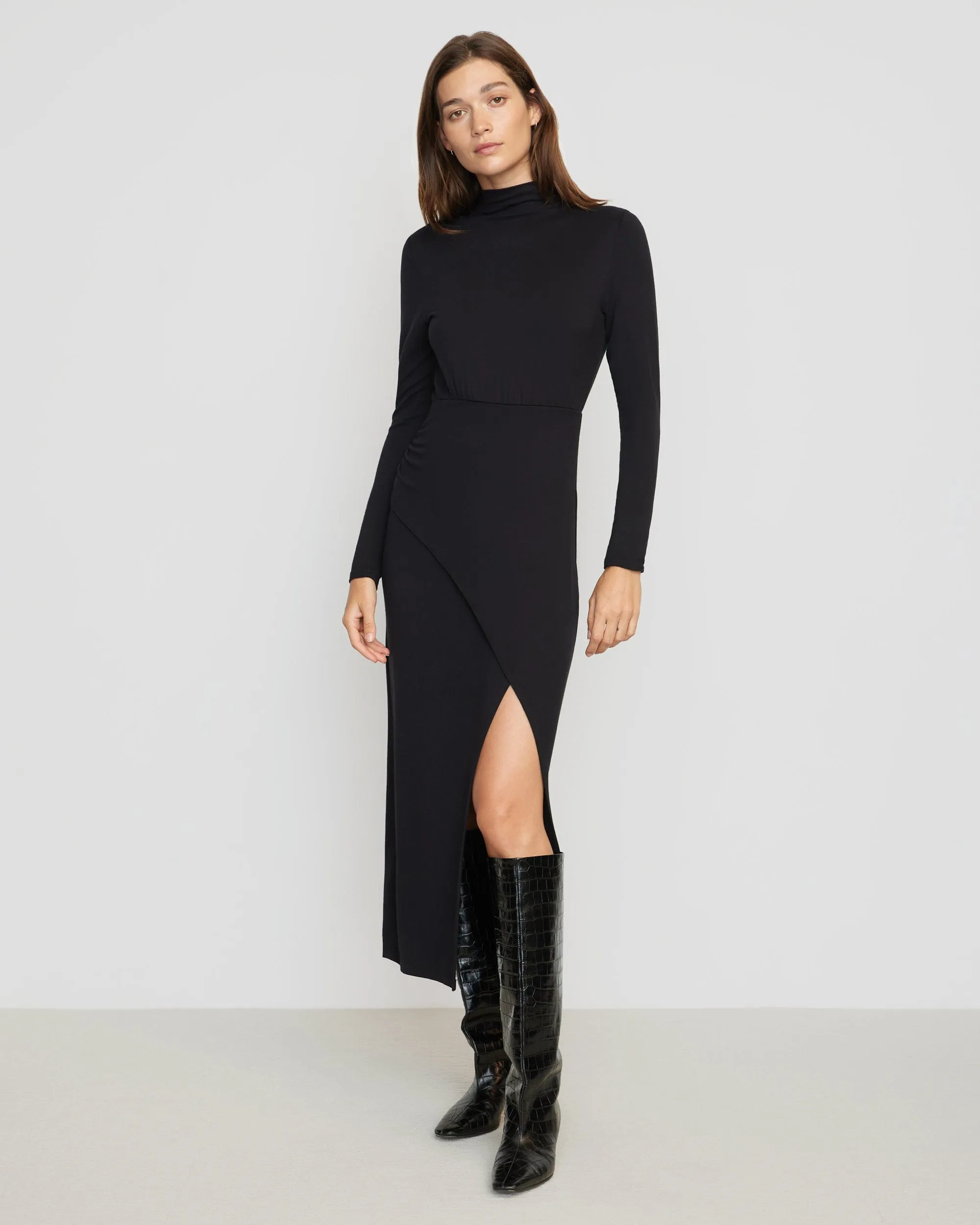 Suki Mock-Neck Side-Slit Dress