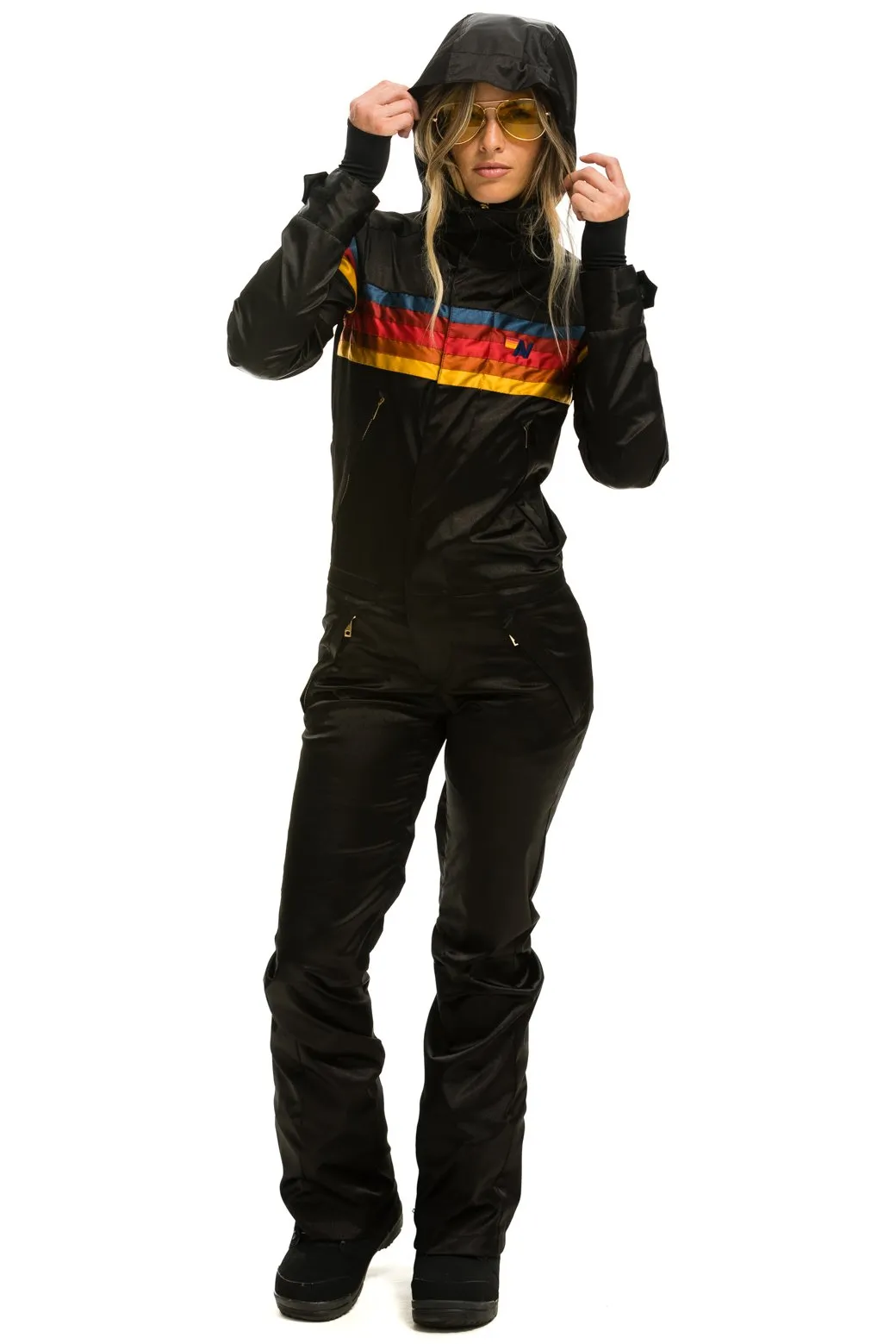 WOMEN'S 5 STRIPE SATIN POWDER SUIT - BLACK