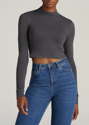 Women's Tall Crop Mock Neck Sweater in Charcoal Mix