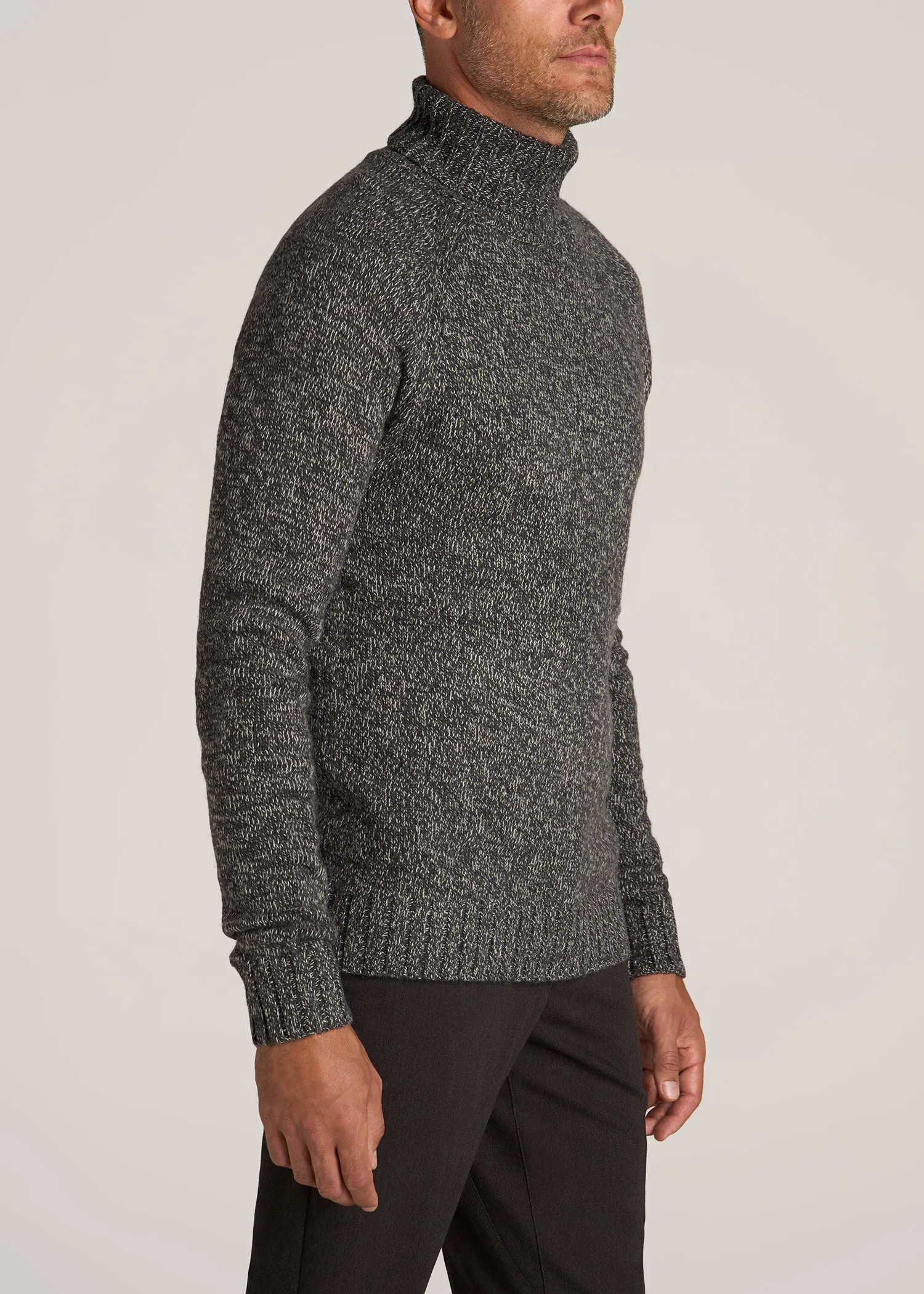 Wool Blend Marled Men's Tall Turtleneck in Charcoal Multi